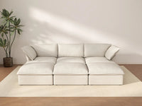 Deluxe Cloud Beige 3-Seater Modular Sofa | 6-Piece (includes 3 ottomans), Linen and Cotton Fabric, Storage Ottoman