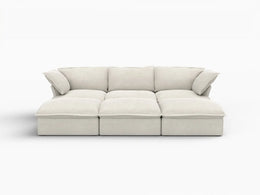 Deluxe Linen Cloud Sectional Sofas Covers | Beige Linen and Cotton Sofa Cover for 3-Seater with 3-Ottoman