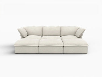 Deluxe Linen Cloud Sectional Sofas Covers | Beige Linen and Cotton Sofa Cover for 3-Seater with 3-Ottoman