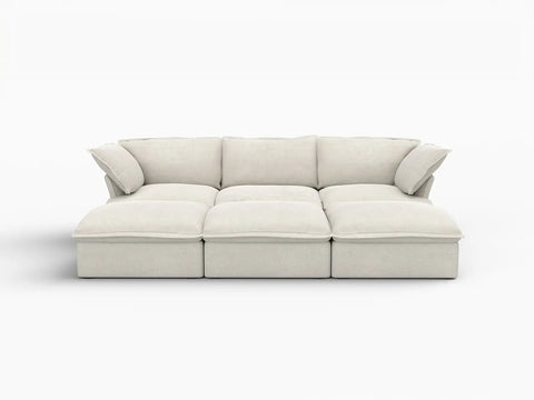 Deluxe Linen Cloud Sectional Sofas Covers | Beige Linen and Cotton Sofa Cover for 3-Seater with 3-Ottoman