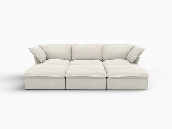 Deluxe Linen Cloud Sectional Sofas Covers | Beige Linen and Cotton Sofa Cover for 3-Seater with 3-Ottoman