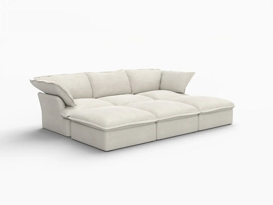 Deluxe Linen Cloud Sectional Sofas Covers | Beige Linen and Cotton Sofa Cover for 3-Seater with 3-Ottoman