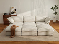 Deluxe Linen Cloud Sectional Sofas Covers | Beige Linen and Cotton Sofa Cover for 3-Seater with 3-Ottoman