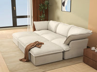 Deluxe Linen Cloud Sectional Sofas Covers | Beige Linen and Cotton Sofa Cover for 3-Seater with 3-Ottoman
