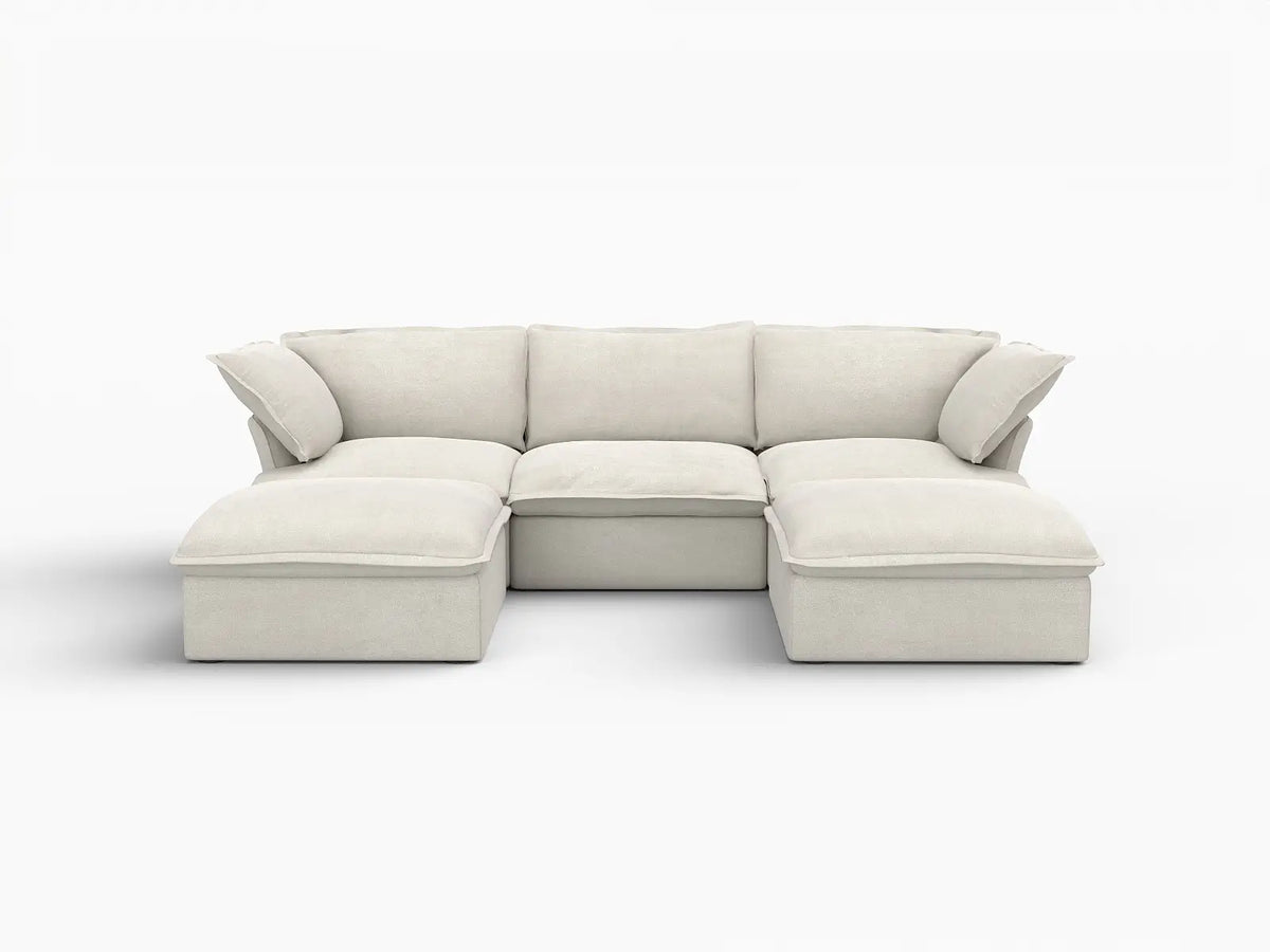 Deluxe Linen Cloud Sectional Sofas Covers | Beige Linen and Cotton Sofa Cover for 3-Seater with 2-Ottoman