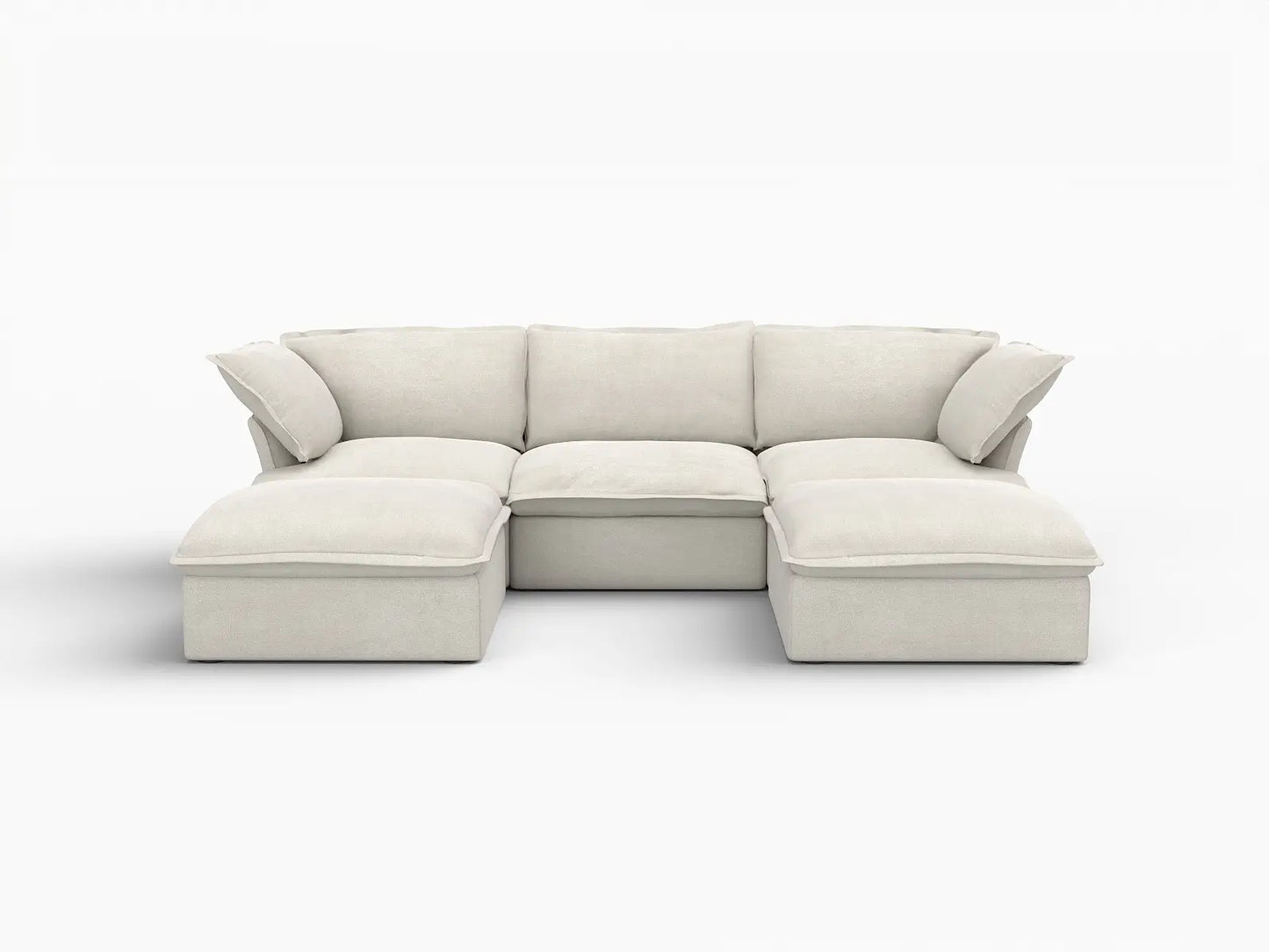Deluxe Linen Cloud Sectional Sofas Covers | Beige Linen and Cotton Sofa Cover for 3-Seater with 2-Ottoman