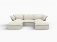 Deluxe Linen Cloud Sectional Sofas Covers | Beige Linen and Cotton Sofa Cover for 3-Seater with 2-Ottoman