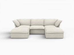Deluxe Linen Cloud Sectional Sofas Covers | Beige Linen and Cotton Sofa Cover for 3-Seater with 2-Ottoman