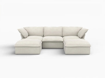 Deluxe Linen Cloud Sectional Sofas Covers | Beige Linen and Cotton Sofa Cover for 3-Seater with 2-Ottoman