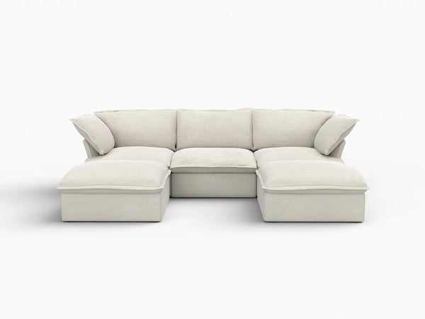 Deluxe Linen Cloud Sectional Sofas Covers | Beige Linen and Cotton Sofa Cover for 3-Seater with 2-Ottoman