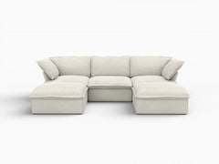 Deluxe Linen Cloud Sectional Sofas Covers | Beige Linen and Cotton Sofa Cover for 3-Seater with 2-Ottoman