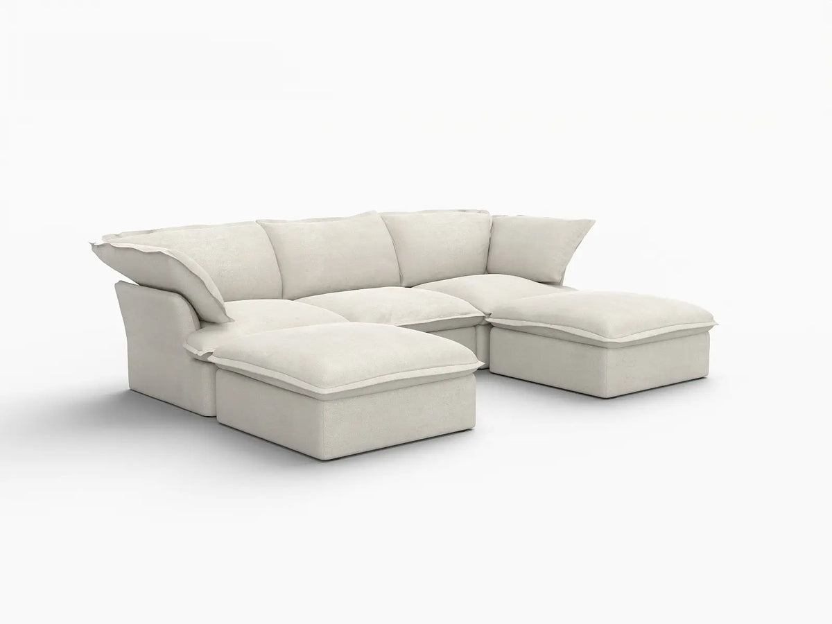 Deluxe Linen Cloud Sectional Sofas Covers | Beige Linen and Cotton Sofa Cover for 3-Seater with 2-Ottoman
