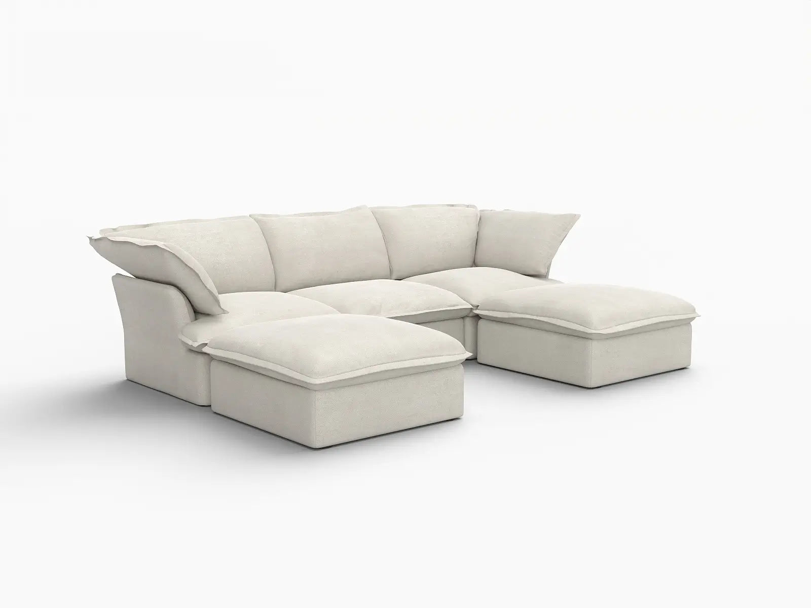 Deluxe Cloud Beige 3-Seater U-Shaped Sectional | 5-Piece (includes 2 ottomans), Linen and Cotton Fabric, Storage Ottoman
