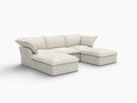 Deluxe Linen Cloud Sectional Sofas Covers | Beige Linen and Cotton Sofa Cover for 3-Seater with 2-Ottoman