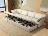Deluxe Cloud Beige 4-Seater Pit Sectional with Storage | 8-Piece (includes 4 ottomans), Linen and Cotton Fabric, Washable Covers