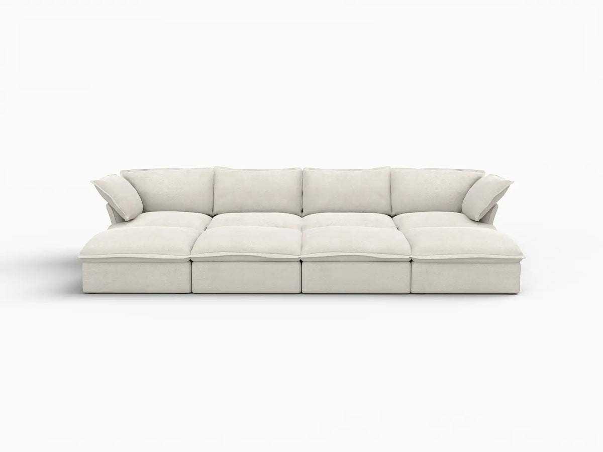 Deluxe Cloud Beige 4-Seater Pit Sectional with Storage | 8-Piece (includes 4 ottomans), Linen and Cotton Fabric, Washable Covers