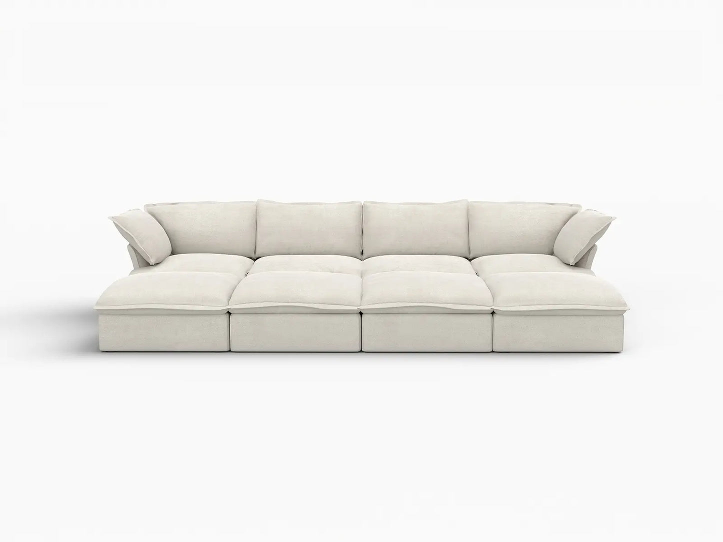 Deluxe Cloud Beige 4-Seater Pit Sectional with Storage | 8-Piece (includes 4 ottomans), Linen and Cotton Fabric, Washable Covers