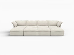Deluxe Linen Cloud Sectional Sofas Covers | Beige Linen and Cotton Sofa Cover for 4-Seater with 4-Ottoman