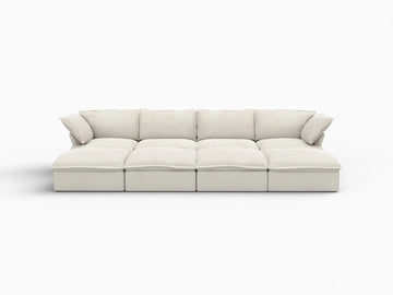 Deluxe Linen Cloud Sectional Sofas Covers | Beige Linen and Cotton Sofa Cover for 4-Seater with 4-Ottoman
