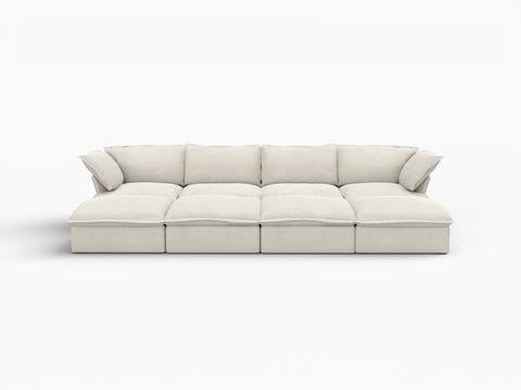 Deluxe Linen Cloud Sectional Sofas Covers | Beige Linen and Cotton Sofa Cover for 4-Seater with 4-Ottoman