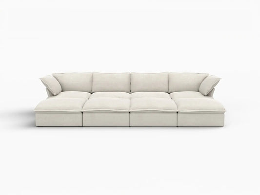 Deluxe Linen Cloud Sectional Sofas Covers | Beige Linen and Cotton Sofa Cover for 4-Seater with 4-Ottoman