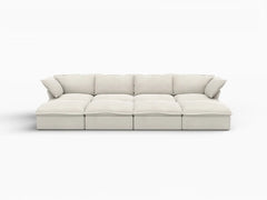 Deluxe Linen Cloud Sectional Sofas Covers | Beige Linen and Cotton Sofa Cover for 4-Seater with 4-Ottoman