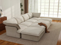 Deluxe Cloud Beige 4-Seater Pit Sectional with Storage | 8-Piece (includes 4 ottomans), Linen and Cotton Fabric, Washable Covers