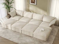Deluxe Cloud Beige 4-Seater Pit Sectional with Storage | 8-Piece (includes 4 ottomans), Linen and Cotton Fabric, Washable Covers