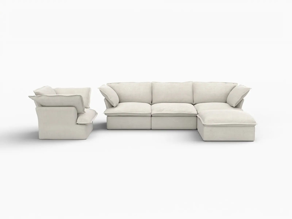 Deluxe Linen Cloud Sectional Sofas Covers | Beige Linen and Cotton Sofa Cover for 4-Seater with 1-Ottoman