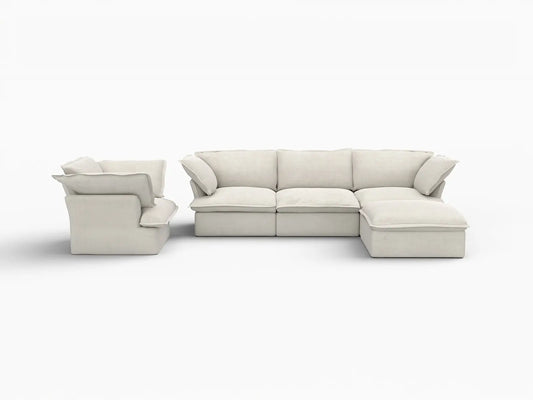 Deluxe Linen Cloud Sectional Sofas Covers | Beige Linen and Cotton Sofa Cover for 4-Seater with 1-Ottoman