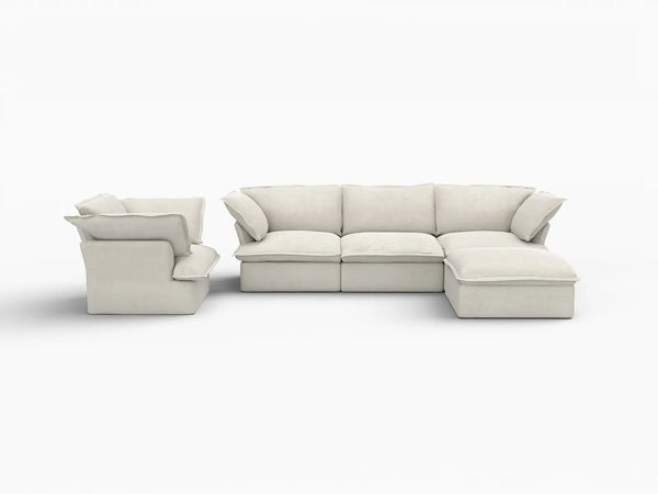 Deluxe Linen Cloud Sectional Sofas Covers | Beige Linen and Cotton Sofa Cover for 4-Seater with 1-Ottoman