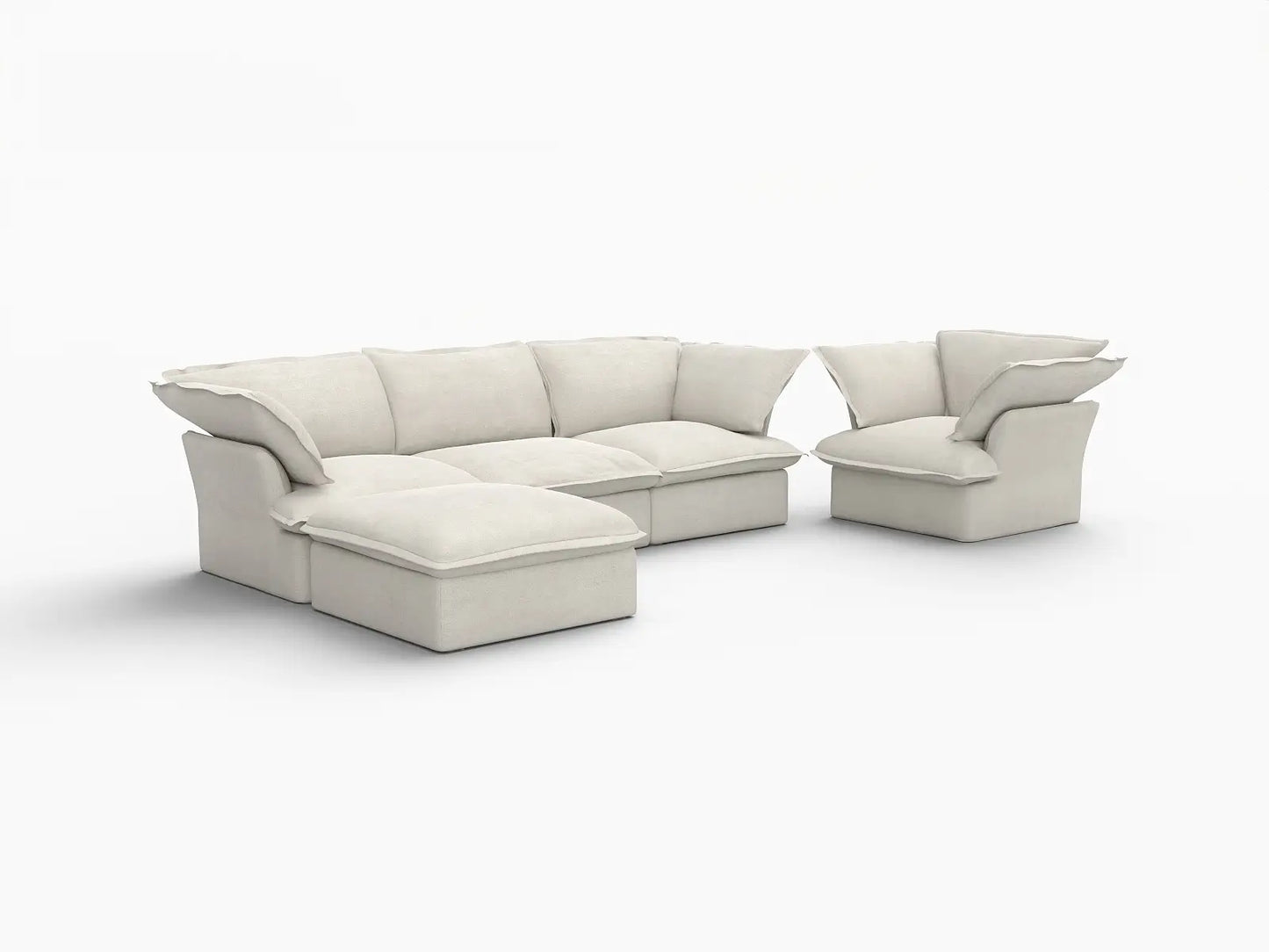 Deluxe Linen Cloud Sectional Sofas Covers | Beige Linen and Cotton Sofa Cover for 4-Seater with 1-Ottoman