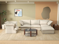 Deluxe Cloud Beige 4-Seater Sofa with Storage | 5-Piece (includes 1 ottoman), Linen and Cotton Fabric, Washable Covers
