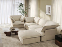 Deluxe Linen Cloud Sectional Sofas Covers | Beige Linen and Cotton Sofa Cover for 4-Seater with 1-Ottoman