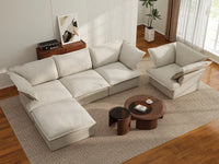 Deluxe Linen Cloud Sectional Sofas Covers | Beige Linen and Cotton Sofa Cover for 4-Seater with 1-Ottoman