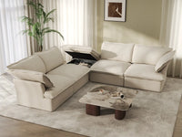 Deluxe Cloud Beige 4-Seater V-Shaped Sofa with Storage | 5-Piece (includes 1 ottoman), Linen and Cotton Fabric, Washable Covers