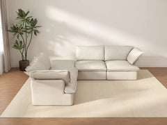 Deluxe Cloud Beige 4-Seater V-Shaped Sofa with Storage | 5-Piece (includes 1 ottoman), Linen and Cotton Fabric, Washable Covers