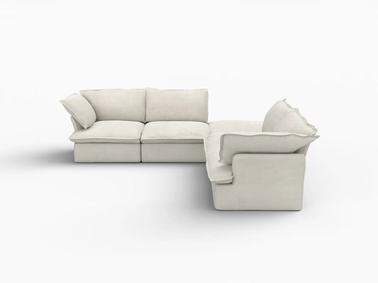 Deluxe Linen Cloud Sectional Sofas Covers | Beige Linen and Cotton Sofa Cover for 4-Seater with 1-Ottoman