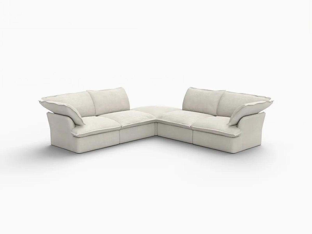 Deluxe Linen Cloud Sectional Sofas Covers | Beige Linen and Cotton Sofa Cover for 4-Seater with 1-Ottoman