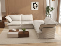 Deluxe Cloud Beige 4-Seater V-Shaped Sofa with Storage | 5-Piece (includes 1 ottoman), Linen and Cotton Fabric, Washable Covers