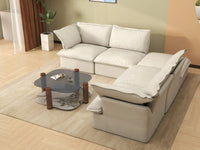 Deluxe Linen Cloud Sectional Sofas Covers | Beige Linen and Cotton Sofa Cover for 4-Seater with 1-Ottoman