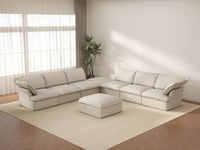 Deluxe Cloud Beige 6-Seater Sofa with Storage | 8-Piece (includes 2 ottomans), Linen and Cotton Fabric, Washable Covers
