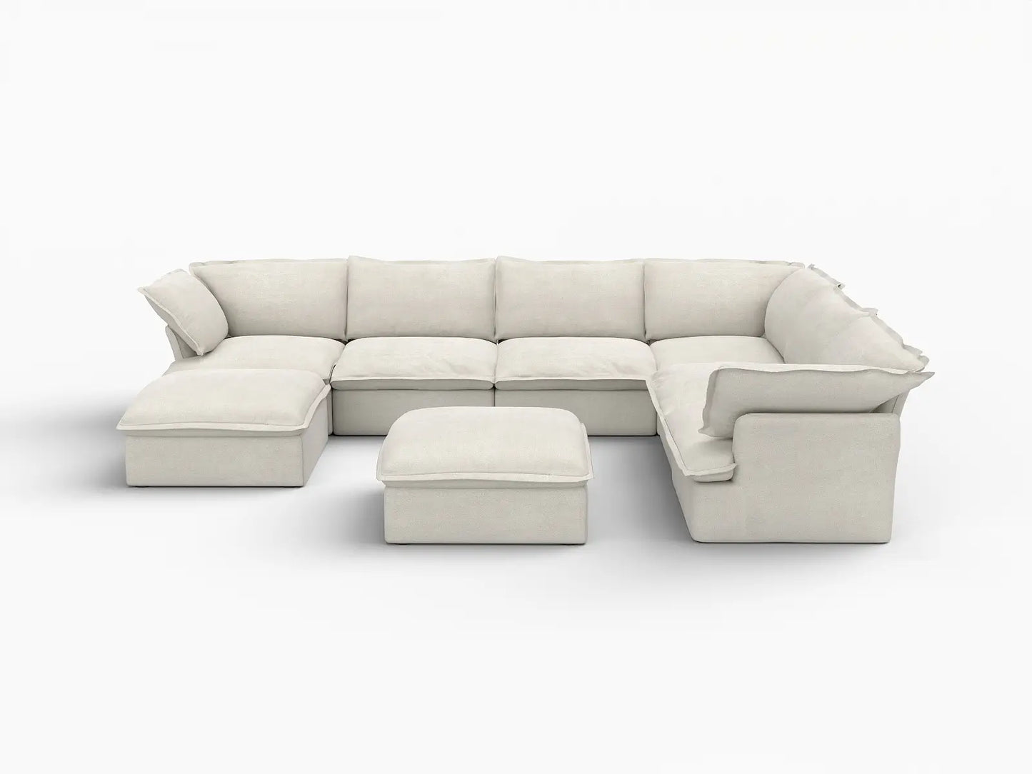 Deluxe Linen Cloud Sectional Sofas Covers | Beige Linen and Cotton Sofa Cover for 6-Seater with 2-Ottoman