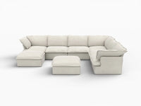Deluxe Linen Cloud Sectional Sofas Covers | Beige Linen and Cotton Sofa Cover for 6-Seater with 2-Ottoman