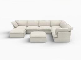 Deluxe Linen Cloud Sectional Sofas Covers | Beige Linen and Cotton Sofa Cover for 6-Seater with 2-Ottoman