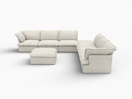 Deluxe Linen Cloud Sectional Sofas Covers | Beige Linen and Cotton Sofa Cover for 6-Seater with 2-Ottoman