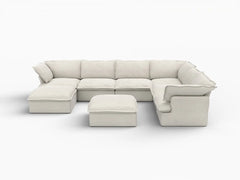 Deluxe Linen Cloud Sectional Sofas Covers | Beige Linen and Cotton Sofa Cover for 6-Seater with 2-Ottoman