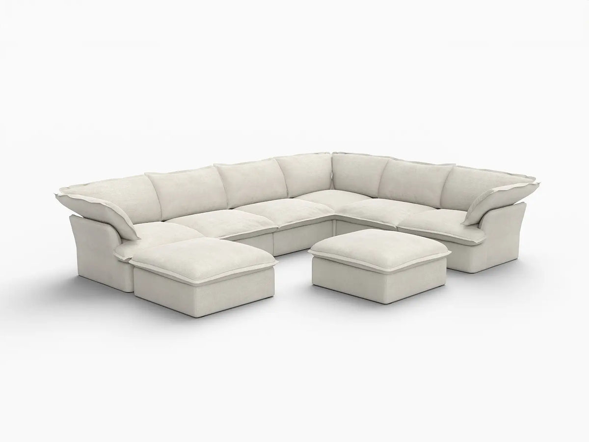 Deluxe Linen Cloud Sectional Sofas Covers | Beige Linen and Cotton Sofa Cover for 6-Seater with 2-Ottoman