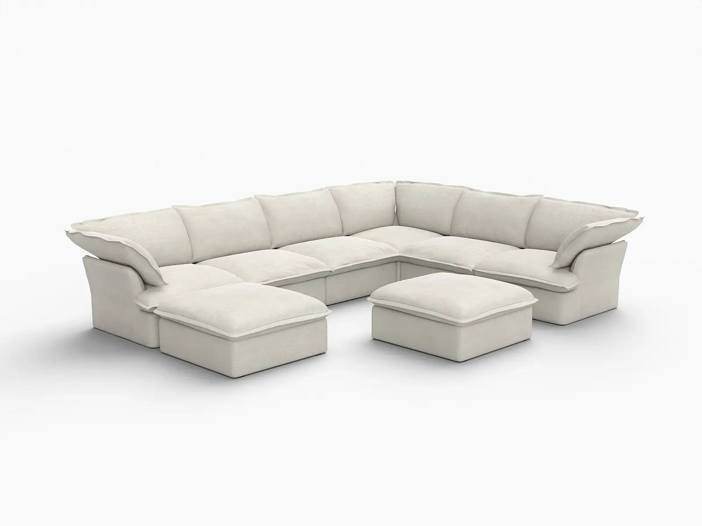 Deluxe Linen Cloud Sectional Sofas Covers | Beige Linen and Cotton Sofa Cover for 6-Seater with 2-Ottoman