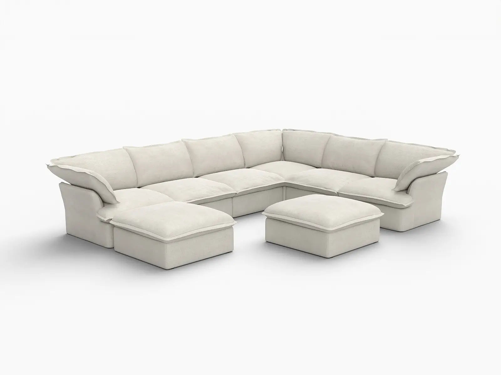 Deluxe Cloud Beige 6-Seater Sofa with Storage | 8-Piece (includes 2 ottomans), Linen and Cotton Fabric, Washable Covers